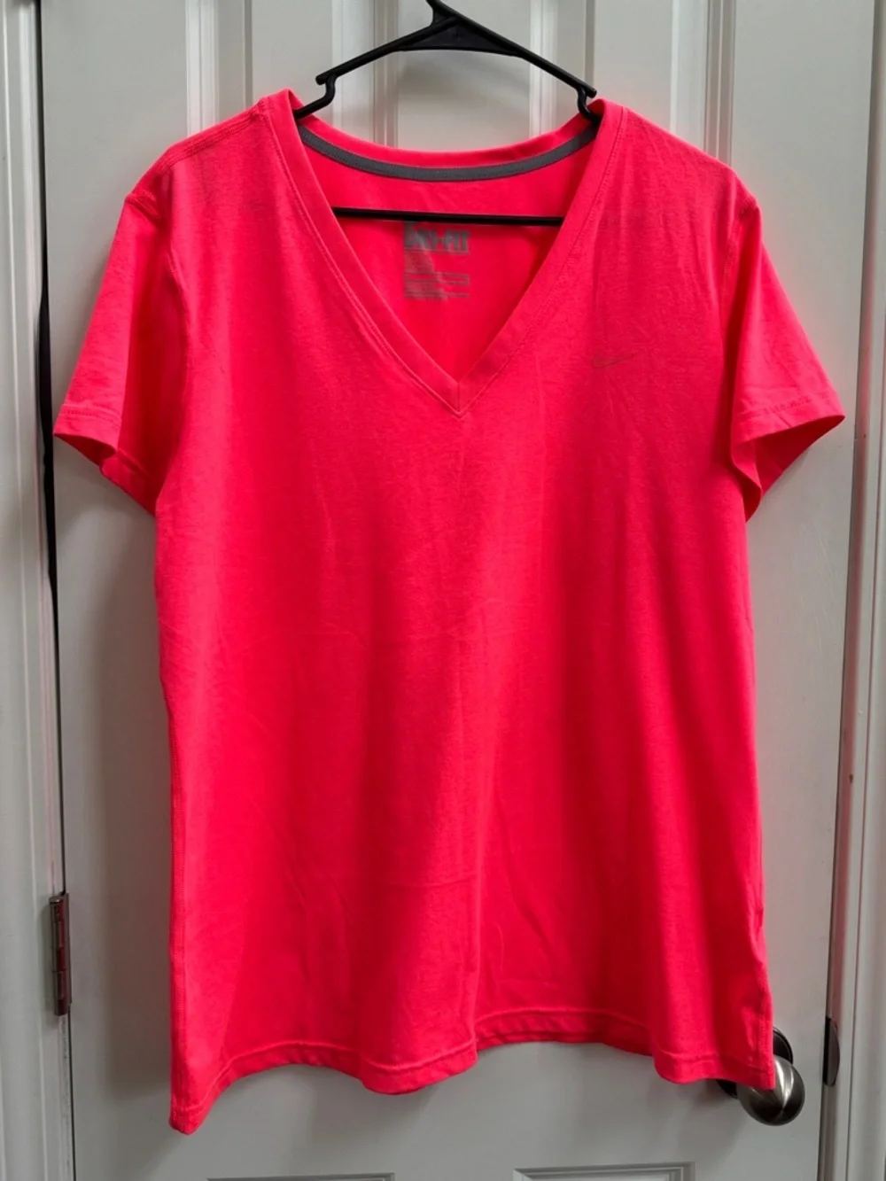 Nike DriFit Women's V-Neck Short Sleeve Tee - Neon Pink